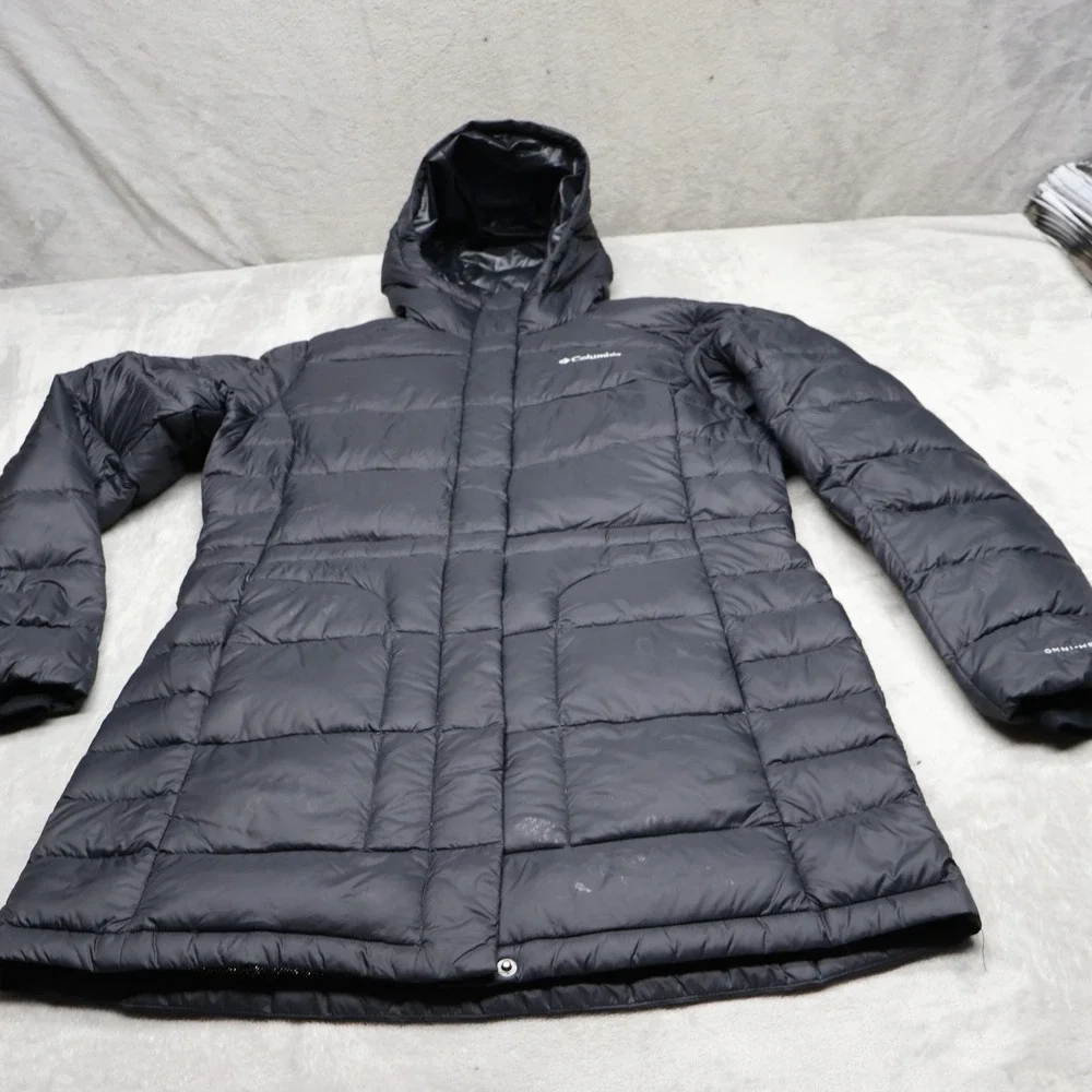 Columbia Down Jacket Women Large Blue Hexbreaker Omni-Heat Insulated Long Puffer